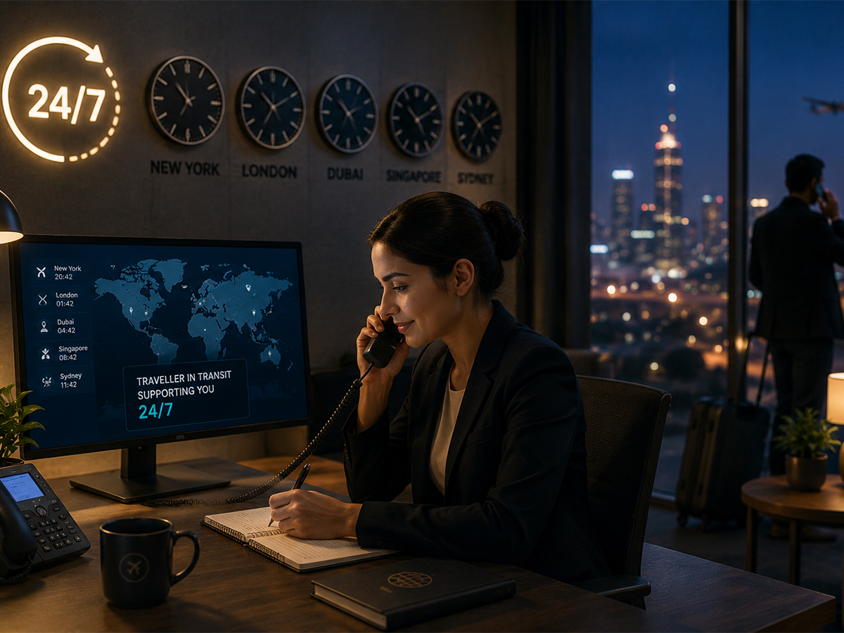 Out-of-hours travel consultant supporting travellers across time zones at night