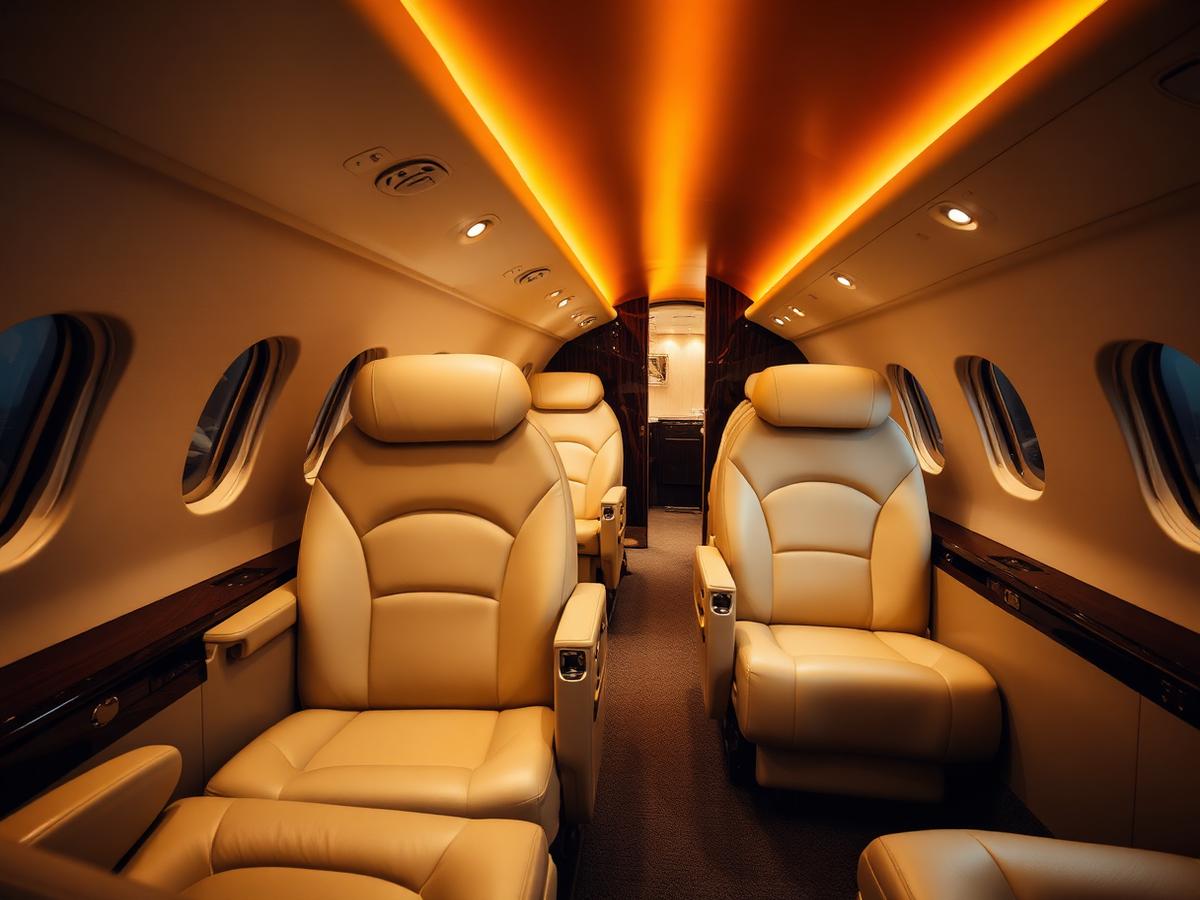 Executive aircraft wing above the clouds
